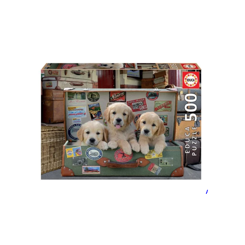 PUZZLE 500 PIECES DES CHIOTS DANS LES BAGAGES